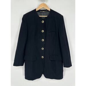BASLER Wool Structured Jacket Jewel Gold Button Long Collarless Coat, Black